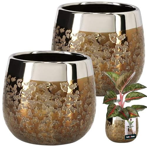 KOTARBAU® Keramisk blomkruka rund spegeleffekt ⌀ 14 cm höjd 16 cm 2 st. ytterkruka blomkruka stor glamour blommor krukor växtkruka stor inomhus