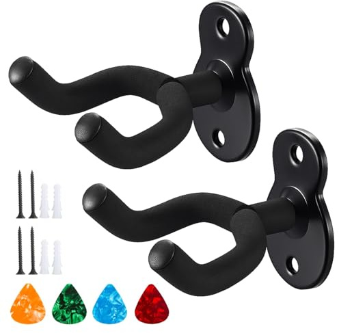 Admygo Guitar Wall Mount,U-Shaped Guitar Wall Hanger Mount,Ukulele Hanger Hook Holder Stand Guitar,Suitable for bass, Guitar, Ukulele,Contains Four-Color Picks(2 Set)