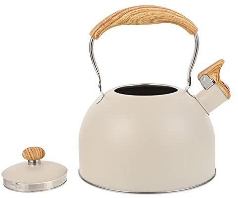 VALICLUD Bouilloire Sifflante en Acier Inoxydable Bec Verseur Grand Poignée Confortable Compatible Gaz et Induction pour Bureau et Voyage 2 Litres