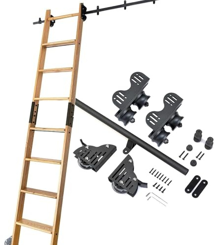 CuNtoHHH Kit Scala per Biblioteca con rotelle estensibili Stand Up, Kit di Estensione da 3,3 a 20 Piedi, Kit Hardware, Binario/rotaia per Scala Mobile con connettore per Binario, Kit Binario per scal