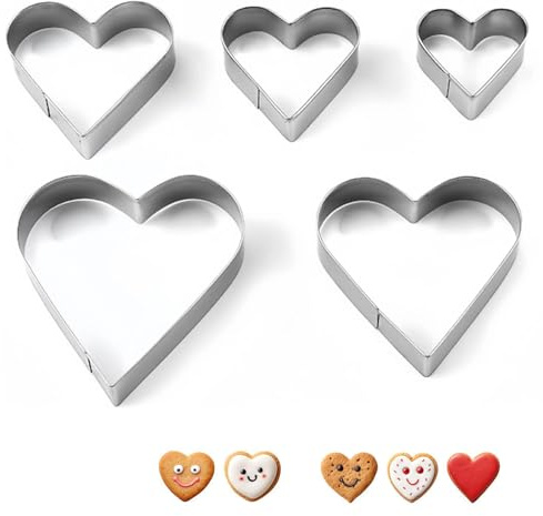 5-Piece Stainless Steel Heart Cookie Cutter Set for Baking, Perfect for Valentine's Day and Easter Treats