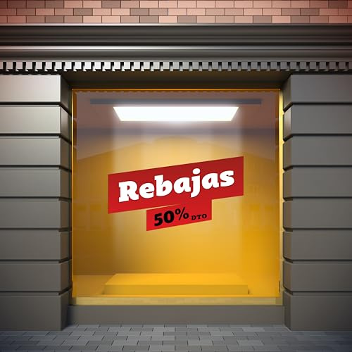 Oedim Vinilo Personalizado Rebajas Escaparates Rojo | 80x44cm | Decora tu escaparate | Pegatinas Adhesivas Escaparate | Vinilos para Negocios