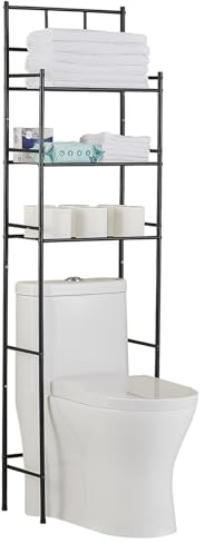 FJORNEL Estantería de Baño sobre Inodoro, 3 Niveles Mueble sobre Inodoro Armario, Estante de Almacenamiento de baño, Instalación Sin Taladros, Ahorra Espacio, Negro