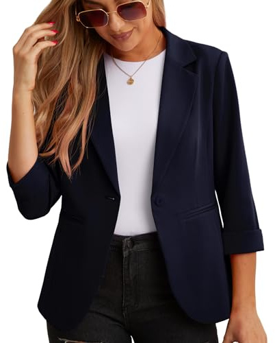 GRECERELLE Womens Blazers Casual 3/4 Sleeves Jackets Suiting & Blazers Notched Lapel Solid Elegant Coat Work Office Formal Top Outerwear with Pockets Buttons for Women UK