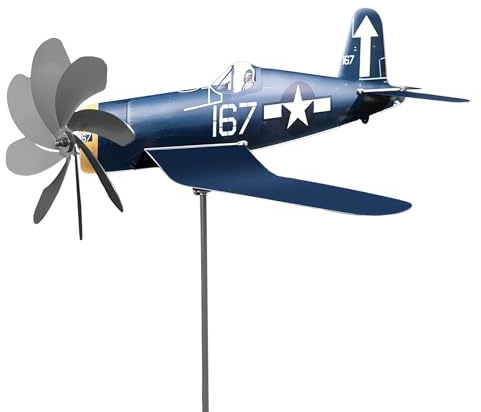 Moulin à Vent Avion Jardin en Metal, Sculpture Cinétique à Vent pour Décoration de Jardin, Patio, Pelouse, Toit, Cour et Abri, Cadeau pour Amoureux des Avions