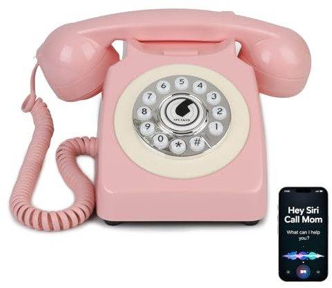 Sangyn Bluetooth Landline Phone with Voice Assistant,Bluetooth Retro Phone Compatible with Android & iOS, Wireless Bluetooth Physical Home Phone Telephone with Volume Control & USB Rechargeable,Pink