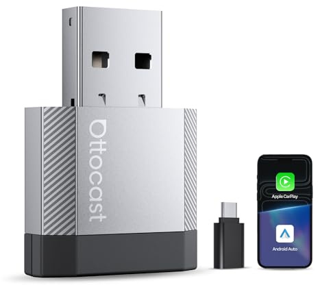 OTTOCAST Mini Nova, Adaptador 2 en 1 Inalámbrico CarPlay y Android Auto Mejorado 2026 para Teléfonos iOS y Android, Conexión Estable sin Retrasos, Compatible con Dos Teléfonos, Diseño Ultracompacto