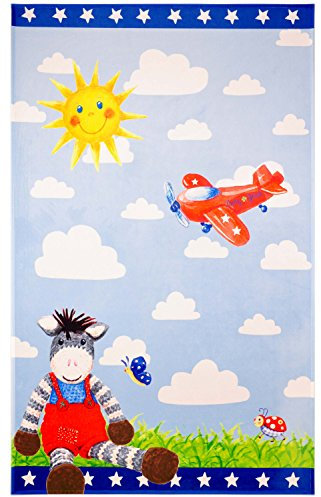 Baby Glück Kinderteppich Weich und Soft, 100x160 cm Rechteck Teppich in Farbe Blau, Öko-Tex zertifiziert für Kinderzimmer und Babyzimmer, freundliche Bildmotive für Babys