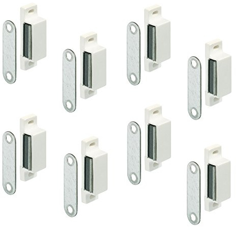 Magnetschäpper Tür Magnet-Verschluss weiß aus Kunststoff inkl. Metall-Gegenstück | Möbel-Schnäpper mit Haltekraft 3-4 kg | MADE IN GERMANY | 8 Stück - Möbel-Magnete für Balkon & Schranktüren uvm.