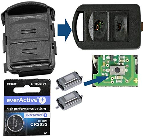 Kit de réparation logement clé télécommande voiture 2 X micro bouton 1 X CR2032 batterie compatible avec Opel Corsa C 00-06 Meriva A 03-10 Tigra B 04-09 Combo C 01