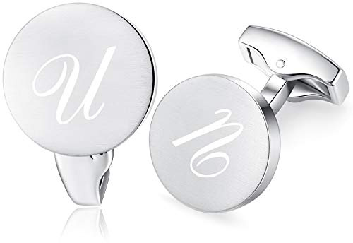 Honey Bear Briefe Initialen Buchstabe manschettenknöpfe Herren Edelstahl Hochzeit Cufflinks Manschettenknopf Gebürstetes Silber (U)