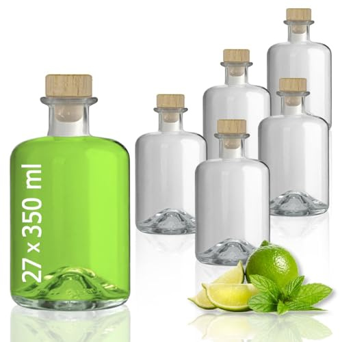Geniess-Bar! 27 Glasflaschen 350 ml leer zum selbst Befüllen mit Korken Apothekerflasche Essig Öl Flasche