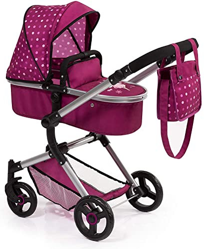 Bayer Design 18467AA Kombi Puppenwagen Neo Vario mit Wickeltasche und Einkaufskorb, umwandelbar in einen Sportwagen, höhenverstellbar, modern, Bordeaux, rosa, Motiv Fee, 52cm