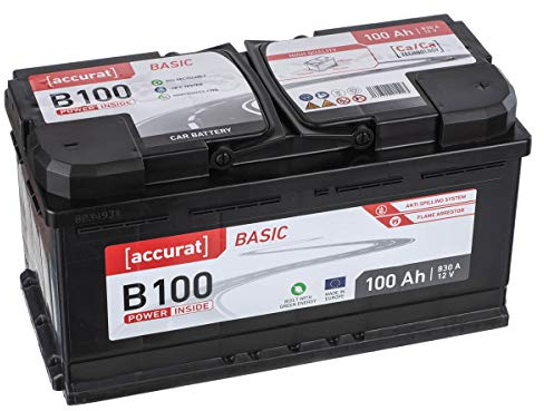Accurat Basic B100 Autobatterie 12V 100Ah 830A KFZ PKW Starterbatterie | Auslaufsicher, Wartungsfrei, Längere Lebensdauer, für Leistungsstarke Fahrzeuge, Wohnmobil Camper