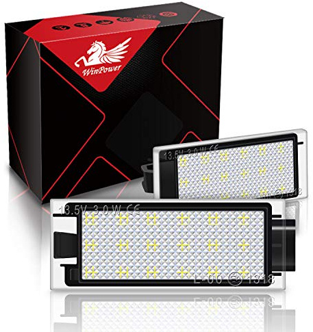WinPower LED License Plate Light Rear Number Plate Light Bulb 6000K White Compatible with Clio3/4 Espace4 Duster Laguna2/3 Logan Master2/3 Megane2/3 Trafic3 Twingo3 Twizy Vel Satis Wind, etc., 2 Pcs