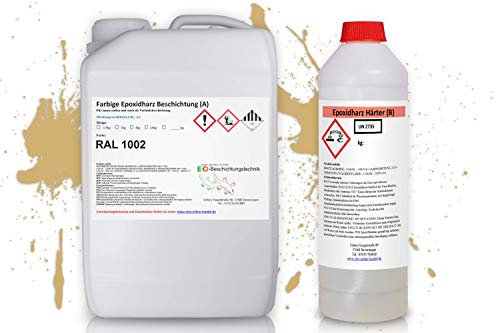 2k Epoxidharz Bodenbeschichtung Innen + Außen (10m²) Epoxy Garage KFZ Werkstatt Beton Estrich Bodenfarbe (RAL1002 Sandgelb)