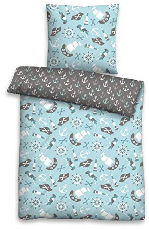 biberna 0004646 Bettwäsche Garnitur mit Kopfkissenbezug Komfort-Feinbiber 1x 135x200 cm + 1x 80x80 cm ciel