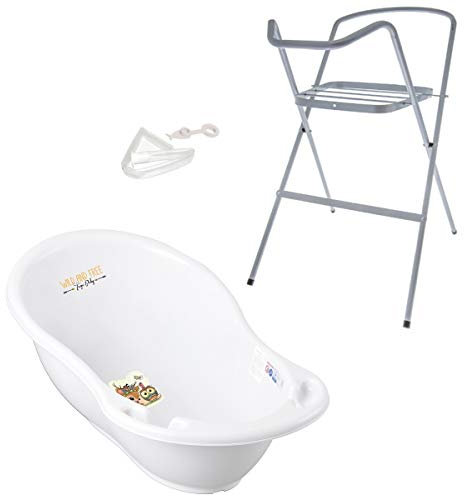 Mon Mobilier Design Baignoire bébé thermomètre Blanc Biche 86 cm + Pied + Tuyau