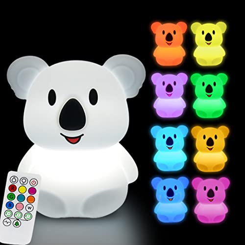 Glinrui Große Koala Nachtlicht Nachttischlampe Schlafzimmerlicht Lampe Kinder, Baby Kinderzimmer Lampe, Augenpflege, einstellbare Helligkeit und Farbe, Zeiteinstellung - Groß