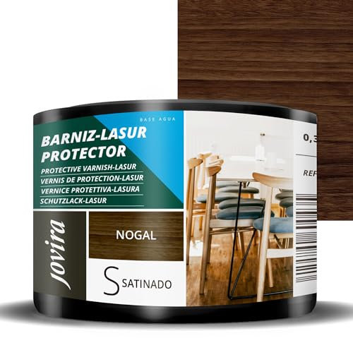 JOVIRA PINTURAS Vernice - Lasur protettiva satinato a base d'acqua. Protegge, decora e impreziosisce tutti i tipi di legno. (375 Millilitri, Noce)