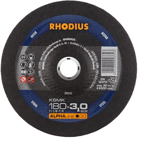 Rhodius KSMK Lot de 25 disques à tronçonner coudés pour acier 180 x 3,0 mm