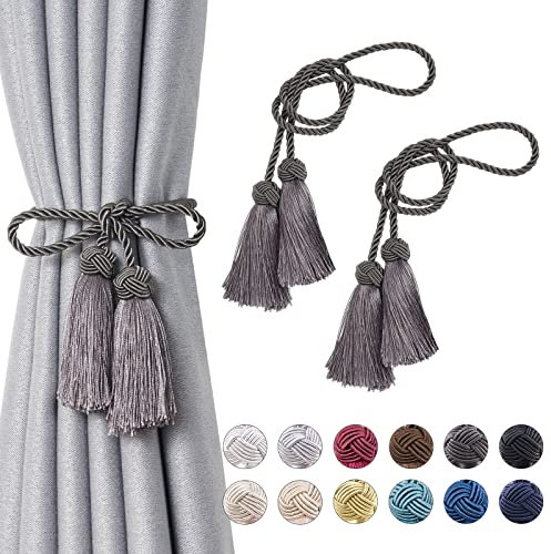 Pretty Jolly 2 Stück doppelte Quaste Vorhang Raffhalter handgemachte Seil Knoten drapieren Raffhalter Krawatte zurück Elegante dekorative Vorhanghalter für Haus & Büro Fenster Draperie (Dunkelgrau)