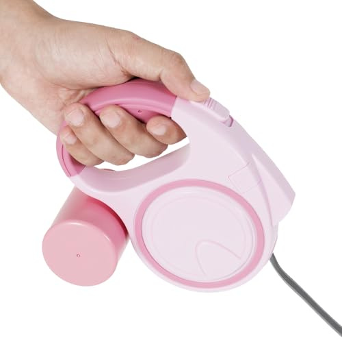 Guinzaglio retrattile per cani, 5 m, con manico, dispenser di sacchetti per escrementi a LED, guinzaglio retrattile, per la maggior parte dei cani (rosa)