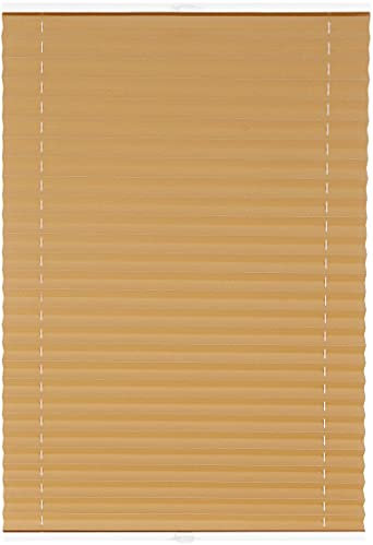 ondeco Plissee auf Maß Thermo für Fenster innen, Montage in Glasleiste mit Spannschuh, Sonnenschutz-Rollo, lichtschutz und Blickdicht, komplette Verdunkelung Gold B: 61-70 cm, H: 40-100 cm