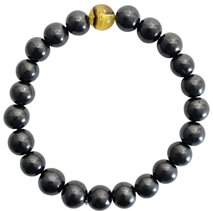 Schungit armband polerat 8 mm pärlor med bärnsten pärla 8 mm: vikt ca 16 g armband