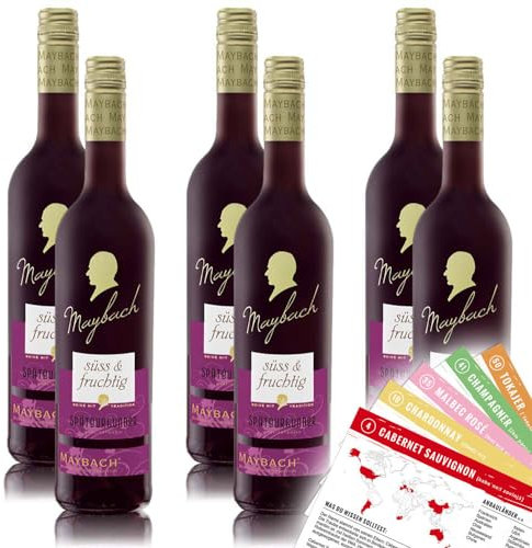6 Flaschen Rotwein Maybach süss & fruchtig Spätburgunder Rheinhessen + VINOX Weinkarten mit Tipps vom Sommelier (6x0,75 l)
