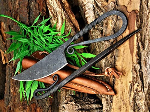 Generisch Mittelalter Messer mit Esspfriem + Scheide Wikinger Kelten 1005EA | handgeschmiedet