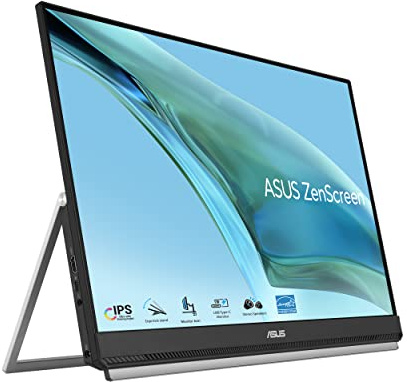 ASUS ZenScreen - Monitor USB portátil de 24 Pulgadas 1080P (MB249C) - FHD, IPS, Tipo C, Altavoz, diseño de Soporte múltiple, Soporte, Brazo de Abrazadera en C, Gancho de partición, asa de Transporte,