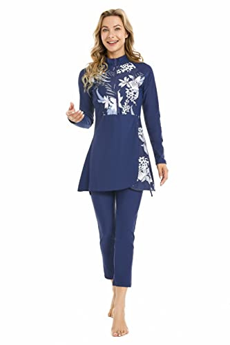 TaissBocco Modest Muslim Swimwear for Women Long Sleeve Full Cover Swimming Costume Burkini Beachwear(3XL, T5)