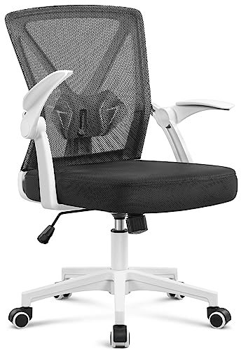 Yaheetech Sedia da Ufficio Ergonomica con Braccioli Supporto Lombare Altezza Regolabili Reclinabile Schienale in Rete Traspirante da Scrivania a Rotelle Girevole Bianca/Nera