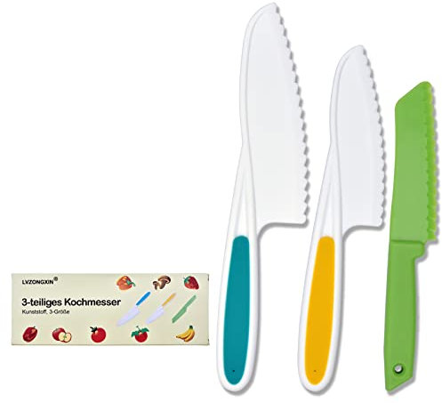 LVZONGXIN Kindermesser,BPA -Free,3-teiliges Kinder Sicherheit Kochmesser Küchenmesser Set zum Schneiden Kochen von Obst oder Gemüse Geschenke für Kleinkinder Weinachten Geburtstag Messer