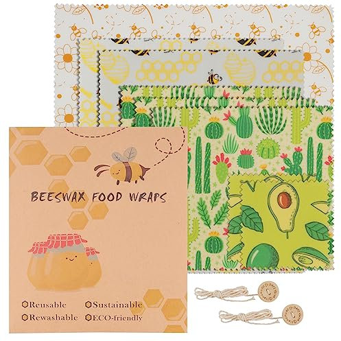 Beeswax Food Wraps Set, Set of 8 Beeswax Wraps, Eco Friendly Reusable Beeswax Paper Food Wrap, Biodegradable Food Storage Wrappers Organic Bees Wax for Cheese, Fruit, Sandwich Wrappers Bowl Covers
