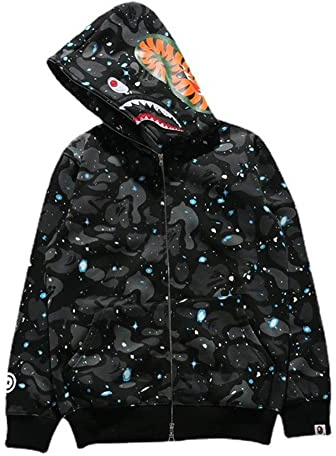 LIAOPUFUS Uomo 3D Stampato Shark Felpa con Cappuccio Hip Hop a Maniche Lunghe Zipper con Cerniera Mimetica Moda Street Wear(M,2-Nero Scintillante)