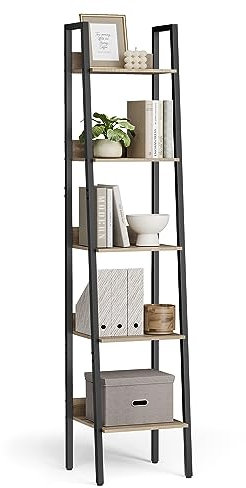 VASAGLE Étagère Échelle, Bibliothèque à 5 Niveaux, Meuble de Rangement sur Pieds, Bureau, Salon, Chambre, Cuisine, Style Industriel, Marron Camel et Noir LLS109B50V2