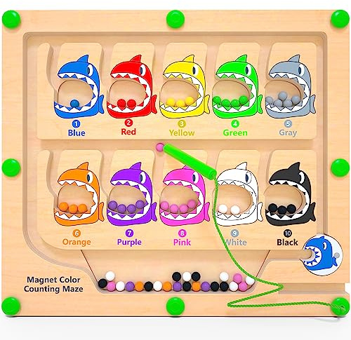 DUKVSG Magnetic Color & Number Maze, Montessori Counting Matching Toys, Wooden Magnet Maze Board Game, Montessori Fine Motor Skills Toys for 3 4 5 Years Old Preschool Learning Activities