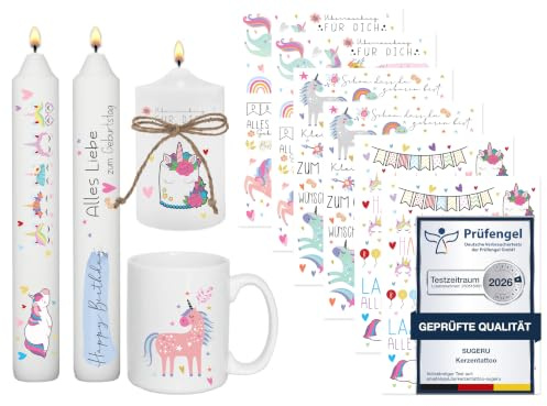 Sugeru 6 PCS Kerzentattoo (200+ Muster),Wassertransferdruck |wasserschiebefolie kerzen | Kerzenfolie | kerzenaufkleber sticker | Kerzen dekorieren (Kindergeburtstag Einhorn)