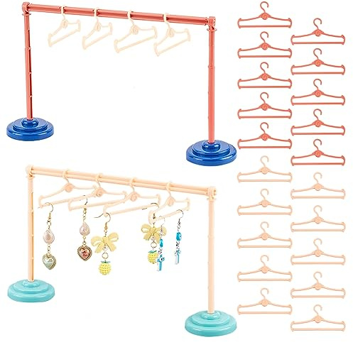 AHANDMAKER 2 Set Kleines Schmuckregal Mit Mini-Kleiderbügeln, Kleiner Schmuckständer Aus Kunststoff Für Ohrringe, Kleiderständer, Kleiderständer Zur Aufbewahrung, 5.51x9.13 Zoll