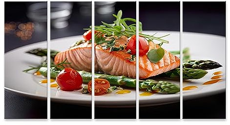 islandburner Quadro su Tela Piatto Bianco impanato Pezzo Salmone Asparagi Gastronomia Cucina Immagine Cucina JDGJ Quadri Stampe Immagini Murale Decorazione da Parete