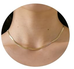 RWQIAN Flache Halskette Damen Schlangenkette Fischgrätenmuster Kette Golden Silber Choker Schmuck