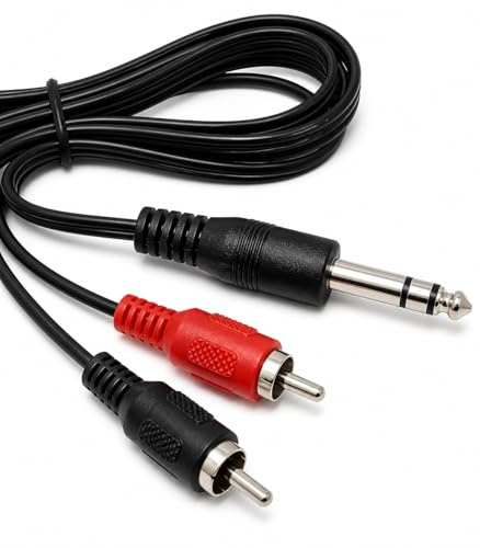 DRUT 1m 6.35mm Stereo Jack to 2 x RCA Phono Plugs Stereo Cable, TRS to RCA | Durable, reliable connectors. No drivers needed, plug & play. Great for Hi-Fi systems, laptops, phones, mixers, and...