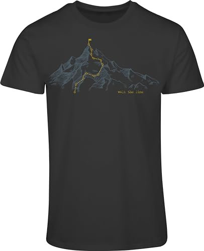 Berg T-shirt för män: Walk The Line – Klättert-shirt för män – present till vandrare – bergsbestigning utomhusutrustning, mörkgrå, L