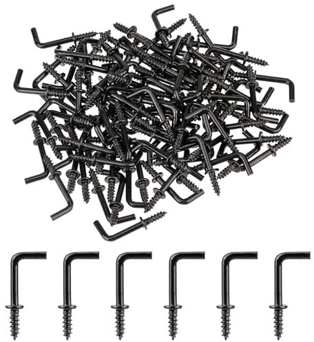 KALIONE 150 ganci a L da appendere, mini ganci a vite in metallo, neri