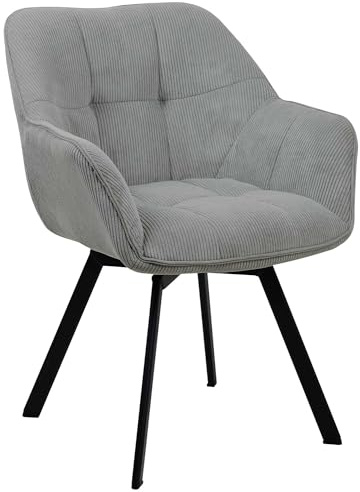 CLP Chaise de Salle à Manger Ergonomique Jordi Cord, pivotante avec accoudoirs, piètement métal, Patins, Charge 150 kg, Couleur:Gris