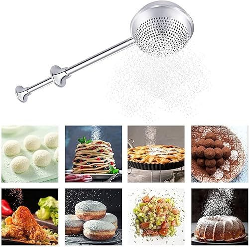 Silver 304 Stainless Steel Flour Powder Filter Spoon, Baker Dusting Wand For Sugar Flour Spices, Flour Sugar Powder Spoon Kitchen Tools Baking Sifters Baking Tools and Accessories