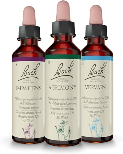 Original Bachblüten Tropfen Set Schutzengel | Set 3x20 ml Nr. 18 Impatiens (Drüsentragendes Springkraut), Nr. 31 Vervain (Eisenkraut), Nr. 1 Agrimony (Odermennig) | Finde Gelassenheit & Authenzität