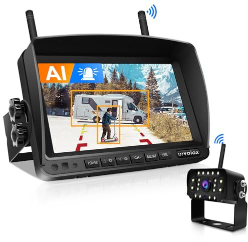 URVOLAX Rückfahrkamera Kabellos mit KI,7 Zoll 1080P FHD Monitor Rückfahrkameras Funk für Auto Wohnmobil/Wohnwagen/LKW,Nachtsicht Wasserdichter Wireless Kamera,Piepton Alarm,Videoaufnahme,Bild zoomen